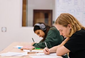 Students at a rigorous high school, testing