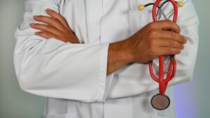 a pre-med student with sthethoscope